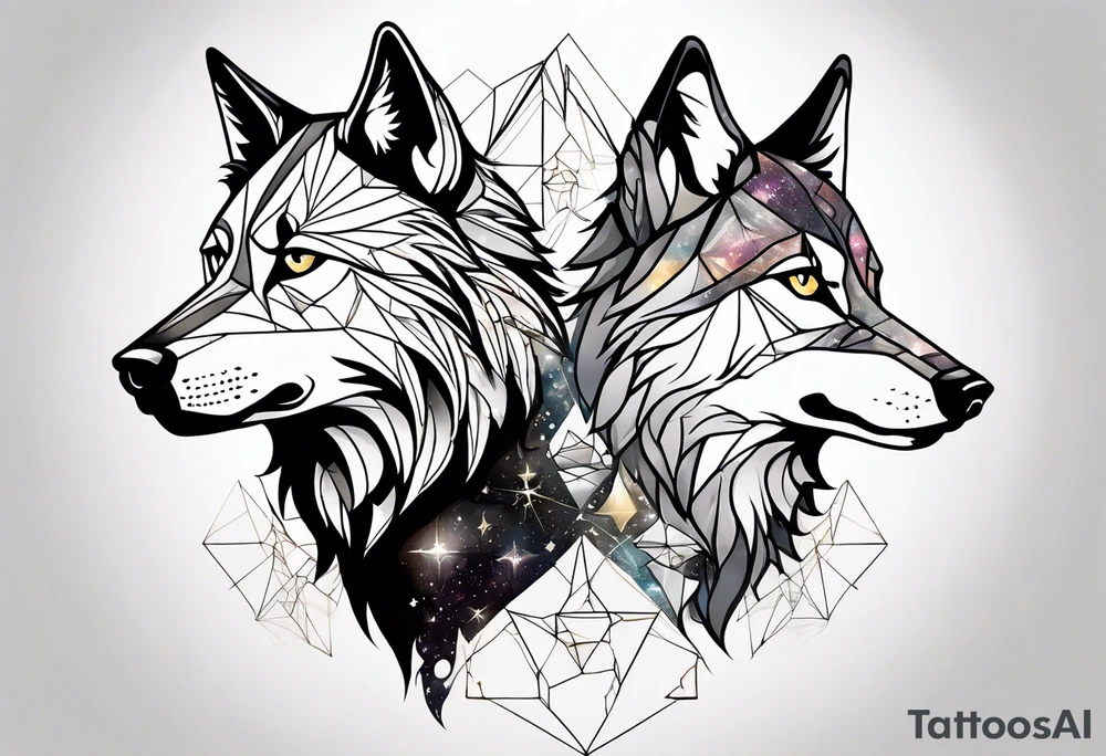 Constellation, two animal wolf, géométric tattoo idea