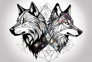 Constellation, two animal wolf, géométric tattoo idea