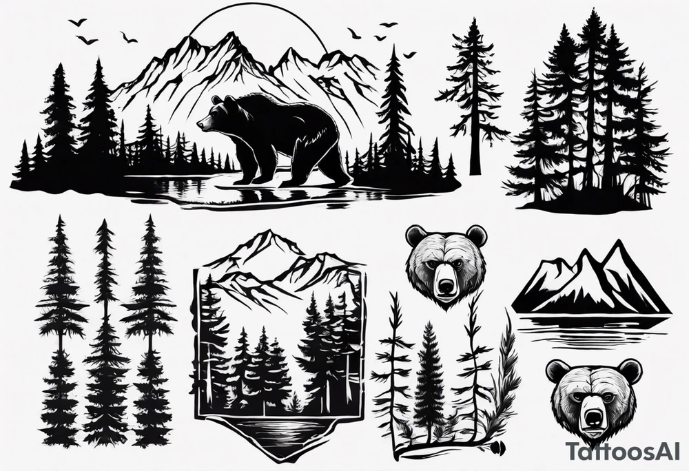bear, forest, lake, appalachia, arm sleeve tattoo tattoo idea bear, forest, lake, appalachia, arm sleeve tattoo tattoo idea