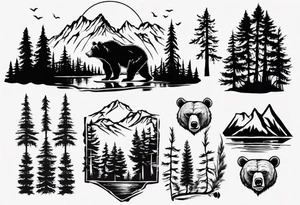 bear, forest, lake, appalachia, arm sleeve tattoo tattoo idea