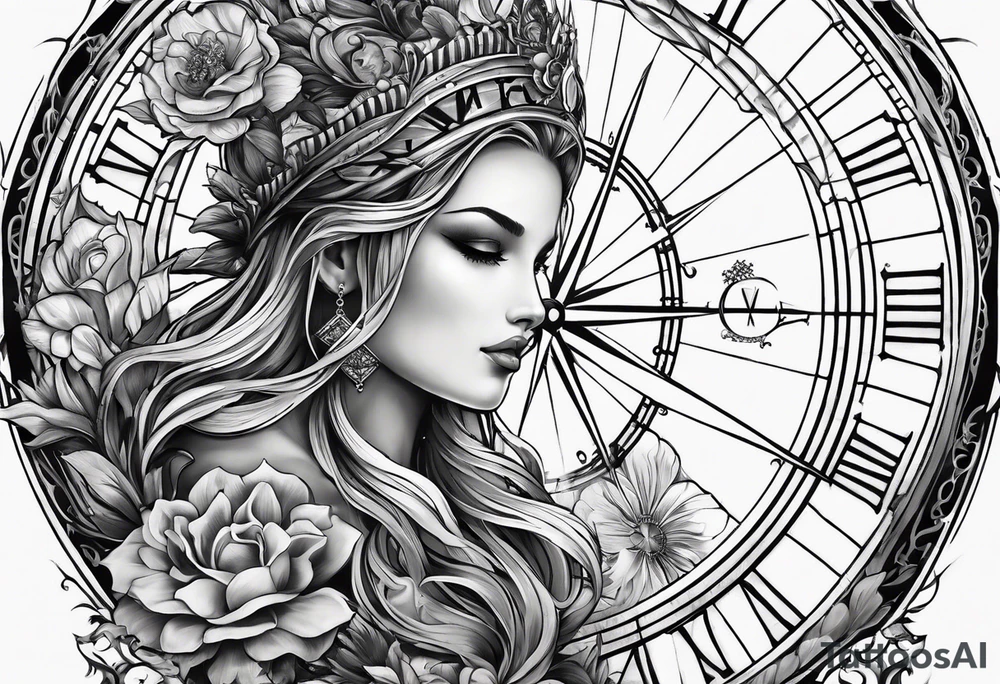 Upper arm sleeve time compass god life love tattoo idea