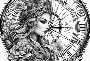 Upper arm sleeve time compass god life love tattoo idea