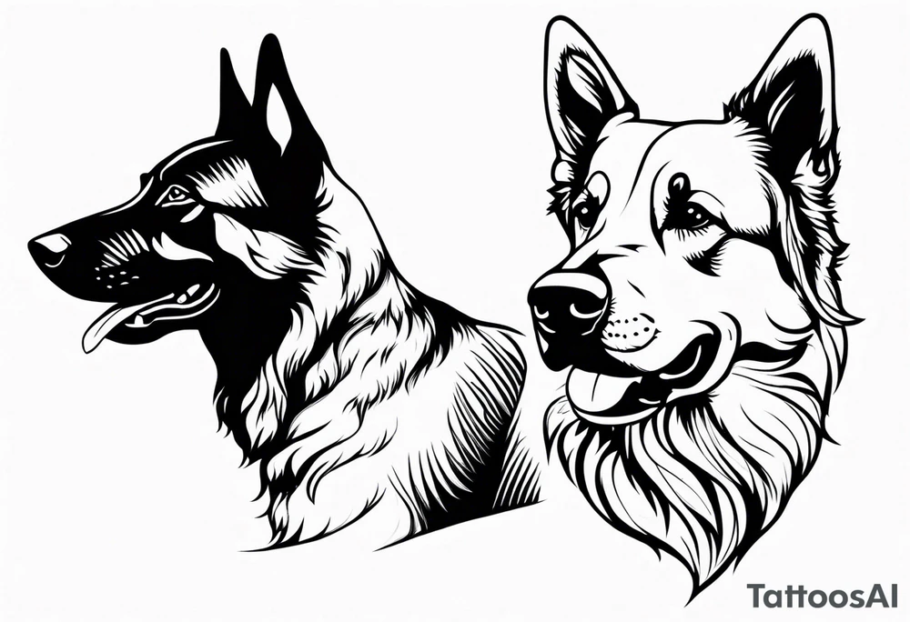 a black German shepherd and a golden retriever fighting tattoo idea
