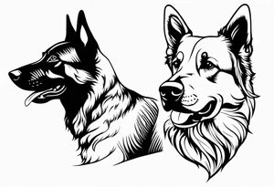 a black German shepherd and a golden retriever fighting tattoo idea