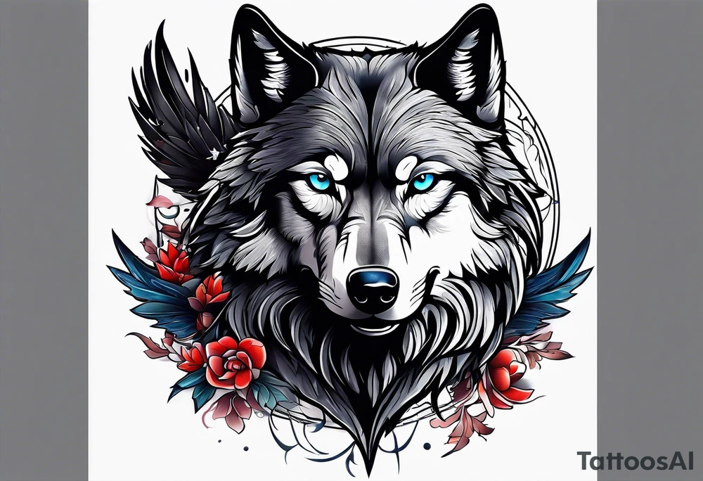 a wolf and a raven tattoo idea