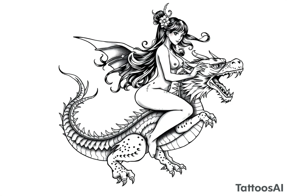 naked girl riding dragon, slut tattoo idea