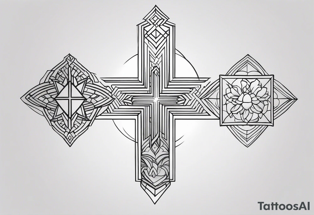 A minimalist tattoo to draw on my right arm with a mix with the cross of Jesus and with some things symbolizing my wife, my daughter, my 2 dogs, some musical elements about keyboards and pianos too and some elements that remember Brazil and the USA tattoo idea