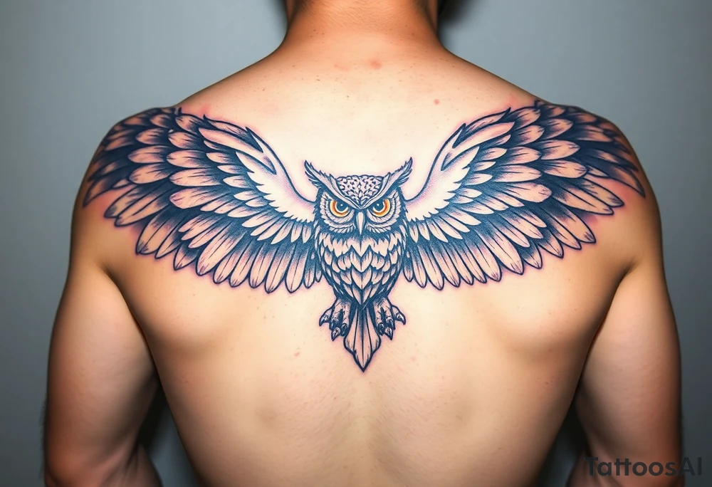 Majestic owl with huge wings spread out tattoo idea