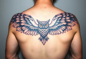 Majestic owl with huge wings spread out tattoo idea
