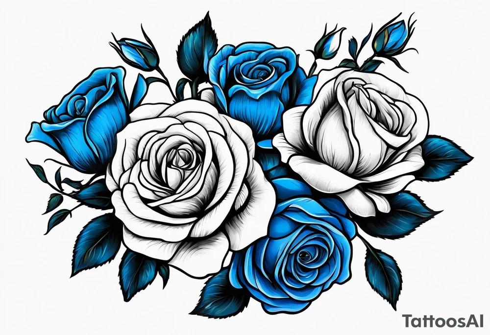 bouque of blue roses tattoo idea