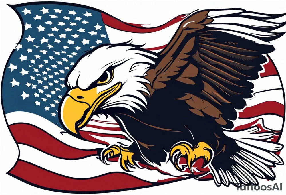 eagle flying holding  American flag with mouth tattoo idea