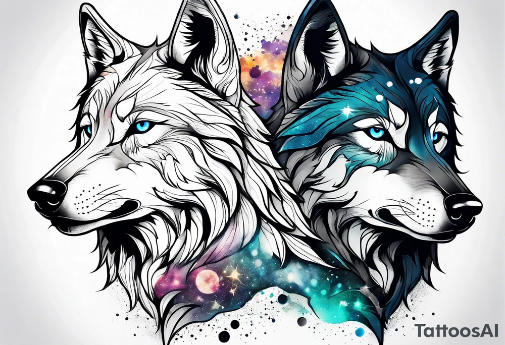 Constellation, two animal wolf tattoo idea