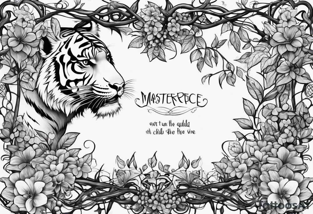 Vines climbing up body with tiger lollies growing and the quote 'then, child make another" written into one of the vines tattoo idea