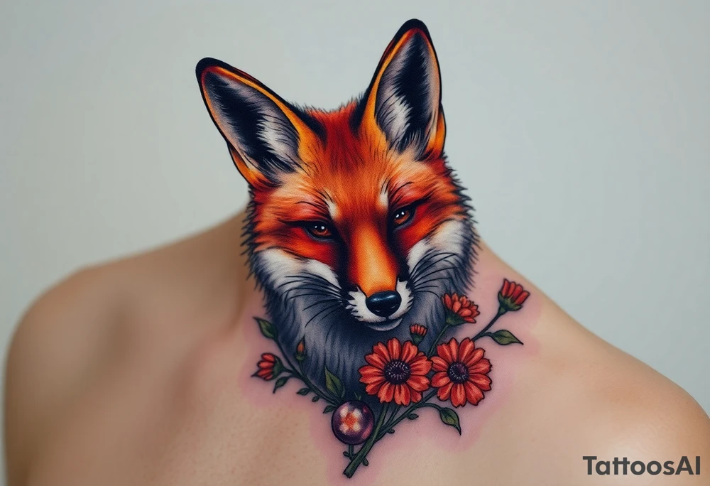 adult fox with jewelry smelling wild flowers tattoo idea