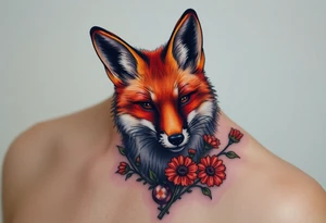 adult fox with jewelry smelling wild flowers tattoo idea