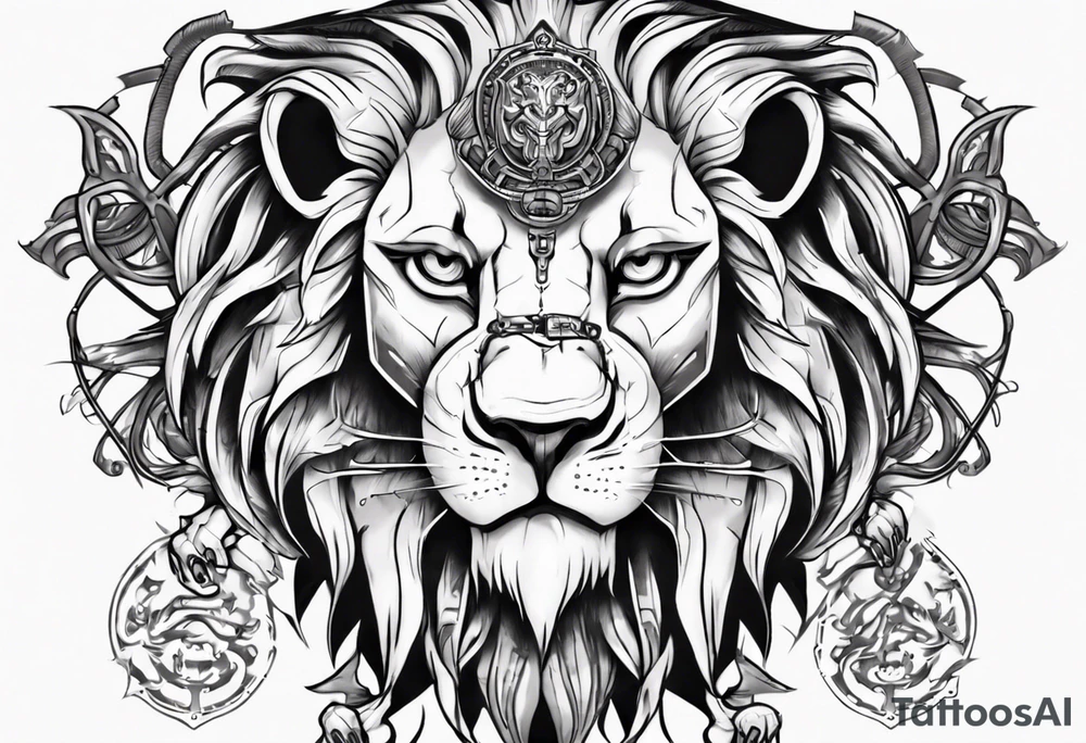 lion holding a khamssa with paw tattoo idea