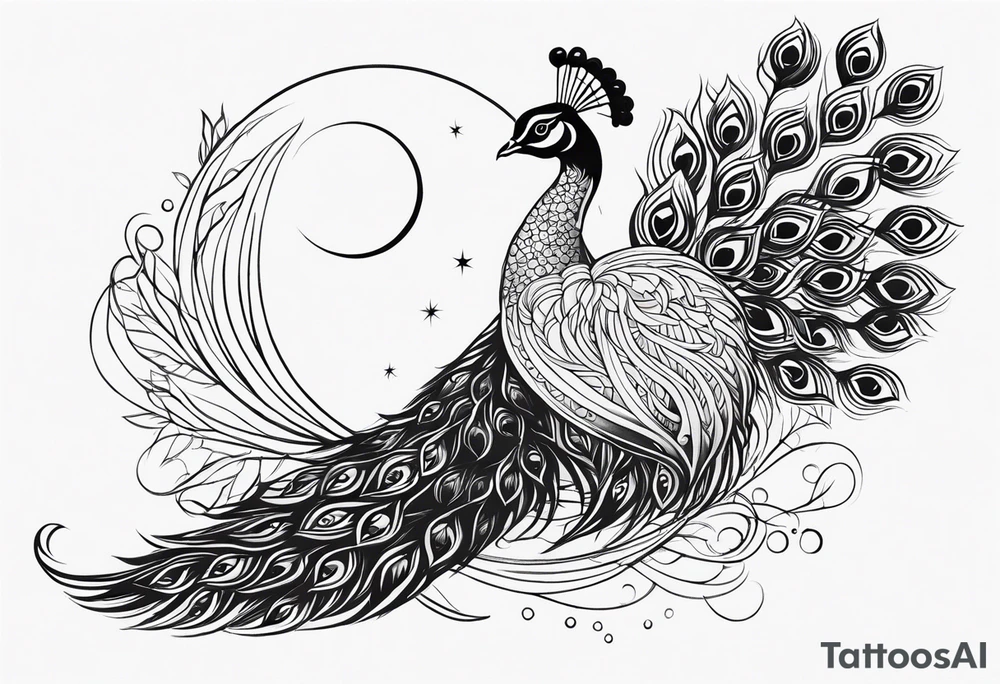 beautiful peacock with moon tattoo idea