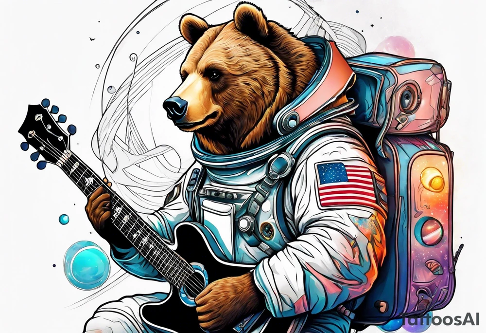 bear in a astronaut suit playing guitar tattoo idea
