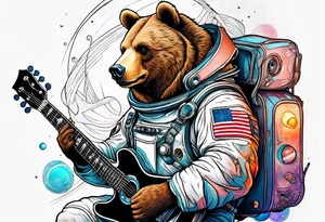 bear in a astronaut suit playing guitar tattoo idea