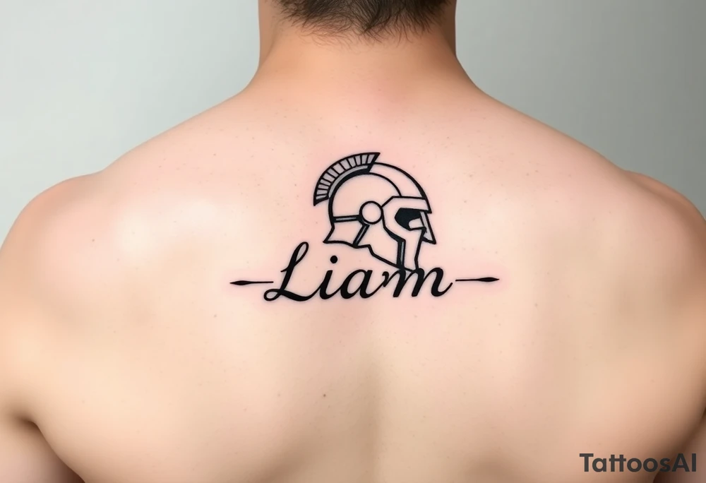 The name Liam inside a warriors helmet tattoo idea