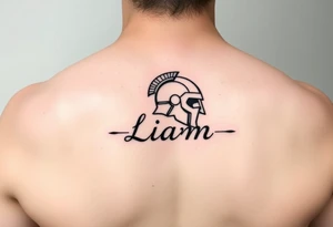 The name Liam inside a warriors helmet tattoo idea