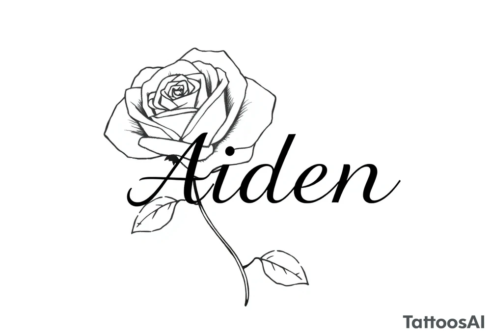 Rose behind the name Aiden tattoo idea
