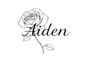 Rose behind the name Aiden tattoo idea