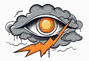 simple eyeball in dark stormy clouds with orange lightning coming from the clouds tattoo idea