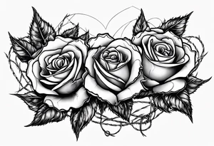 Three roses with barbed wire wrapped around them and a broken heart tattoo idea