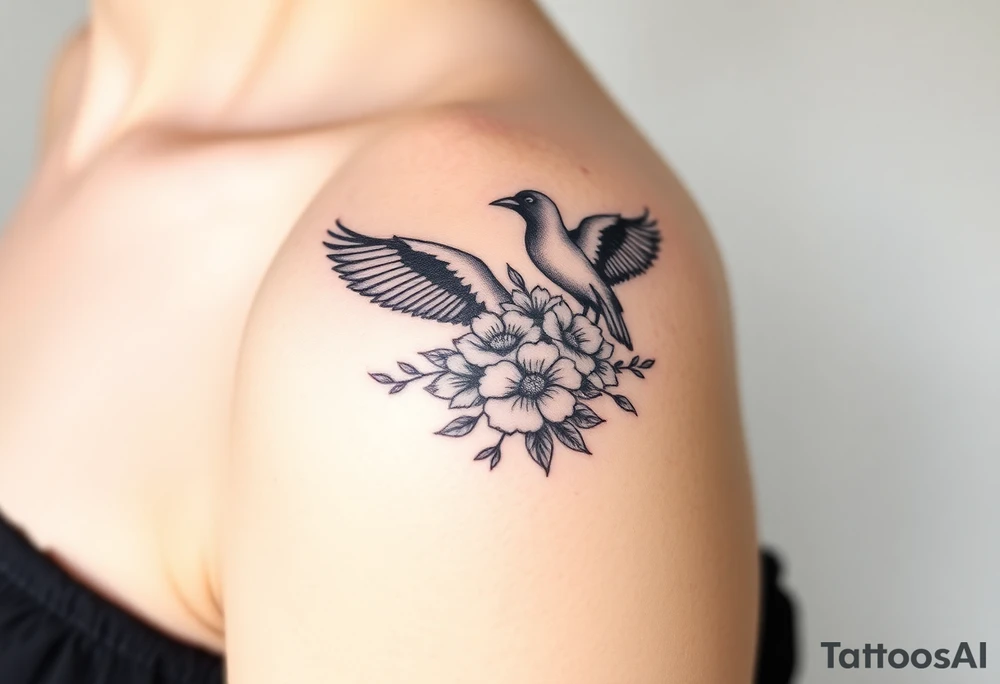 crows with flowers tattoo idea