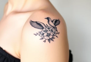 crows with flowers tattoo idea