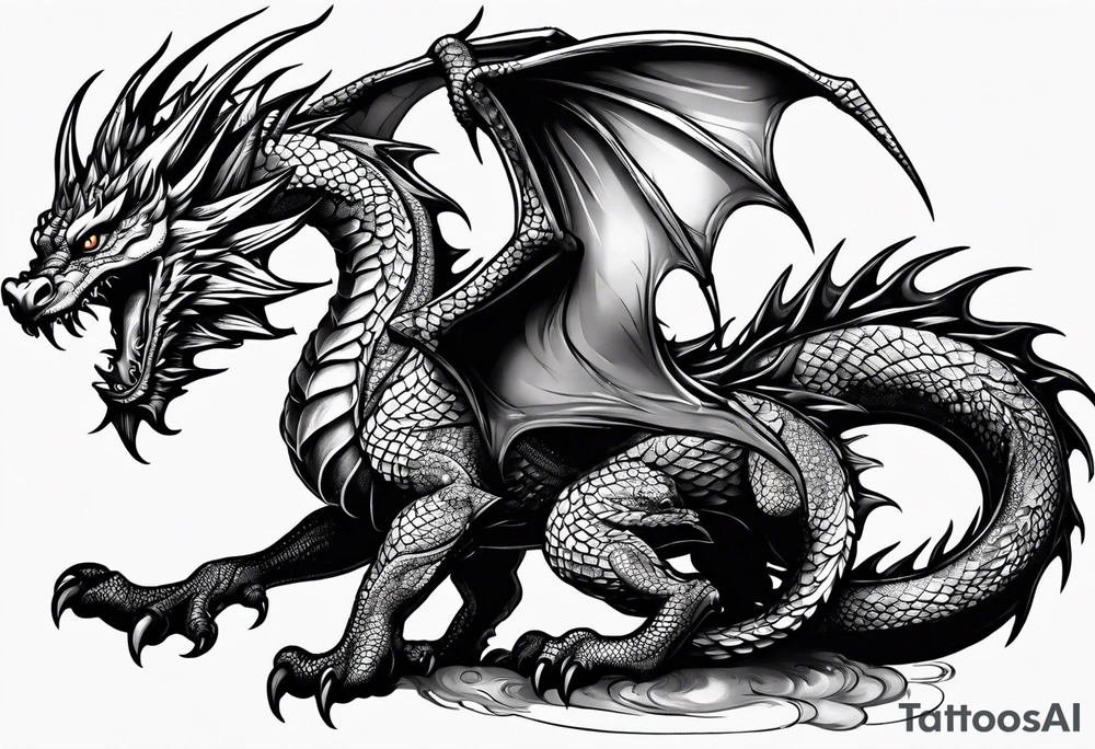 Medieval dragon climbing tattoo idea