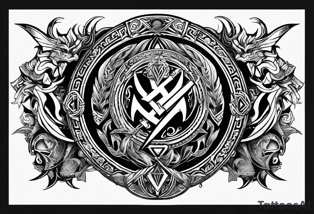 Valhalla sword shield dragon axe Valknut tribal tattoo idea Valhalla sword shield dragon axe Valknut tribal tattoo idea