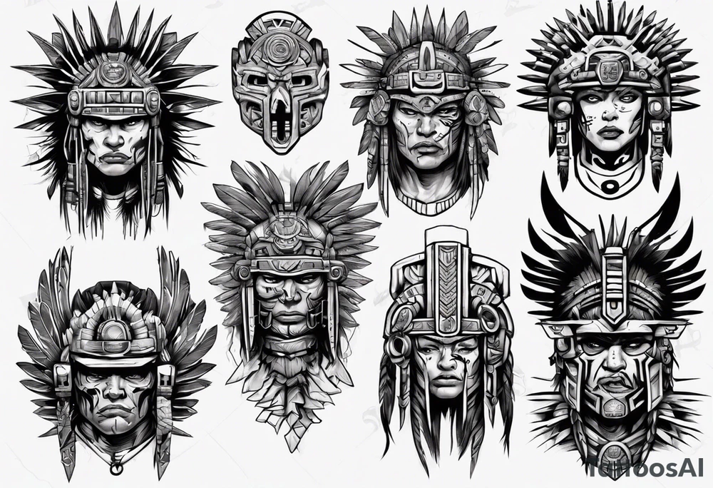 cyberpunk aztec warrior fighting tattoo idea
