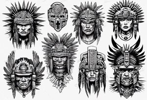 cyberpunk aztec warrior fighting tattoo idea