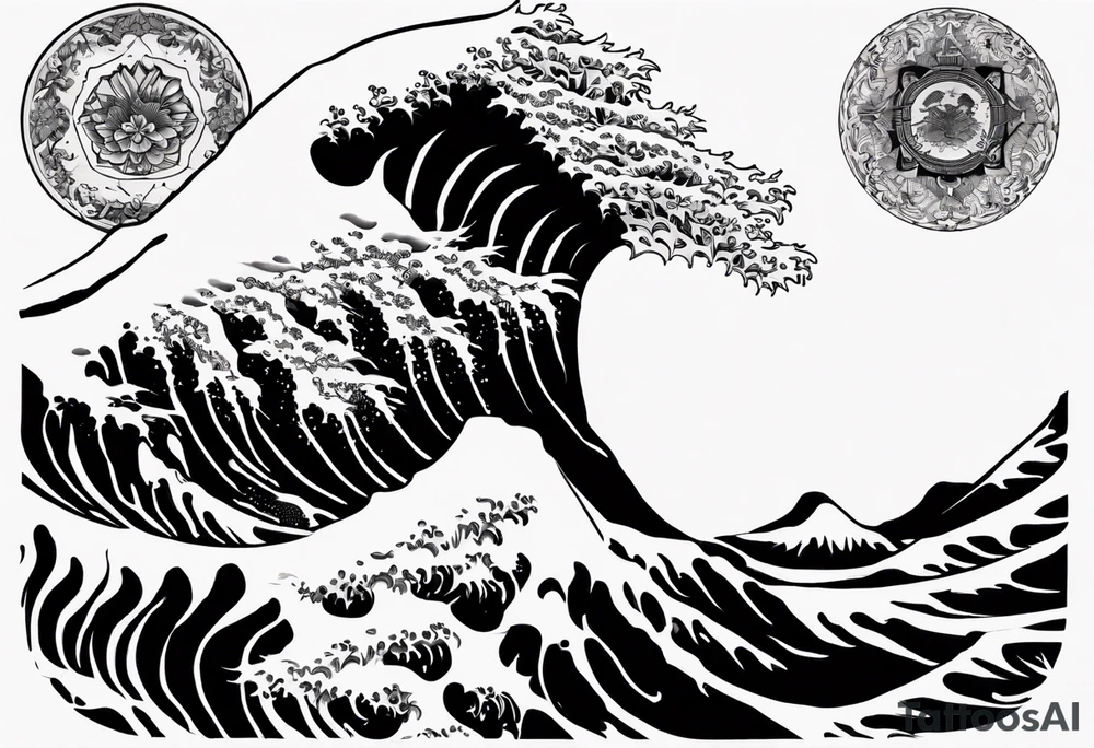The great wave off kanagawa mixed with a mandala design tattoo idea