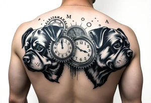 Mechanical round Gears that look like clocks connected to one another Rottweilers  a complete right arm sleeve tattoo idea