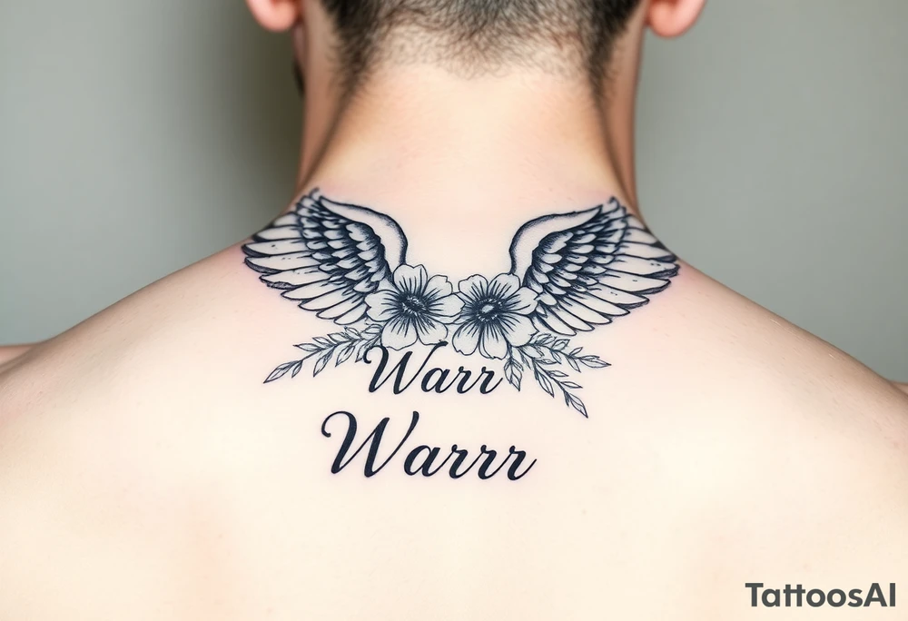 angel wing with flowers and the word Warr;or tattoo idea