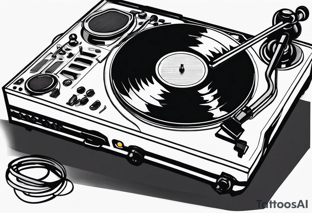 Recordplayer finline art minimalistic oneline throwup tattoo idea
