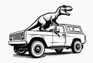 dinosaur with one foot on car tattoo idea