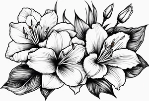 Rose, lily, gladioli, cherry blossom, forget me nots tattoo idea