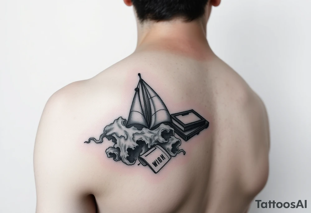 A black and white tattoo that will go on side of the wrist. This is for someone who loves ocean, travel and books. Give this on side of the wrist tattoo idea