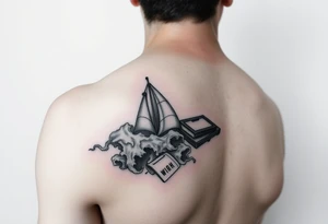A black and white tattoo that will go on side of the wrist. This is for someone who loves ocean, travel and books. Give this on side of the wrist tattoo idea