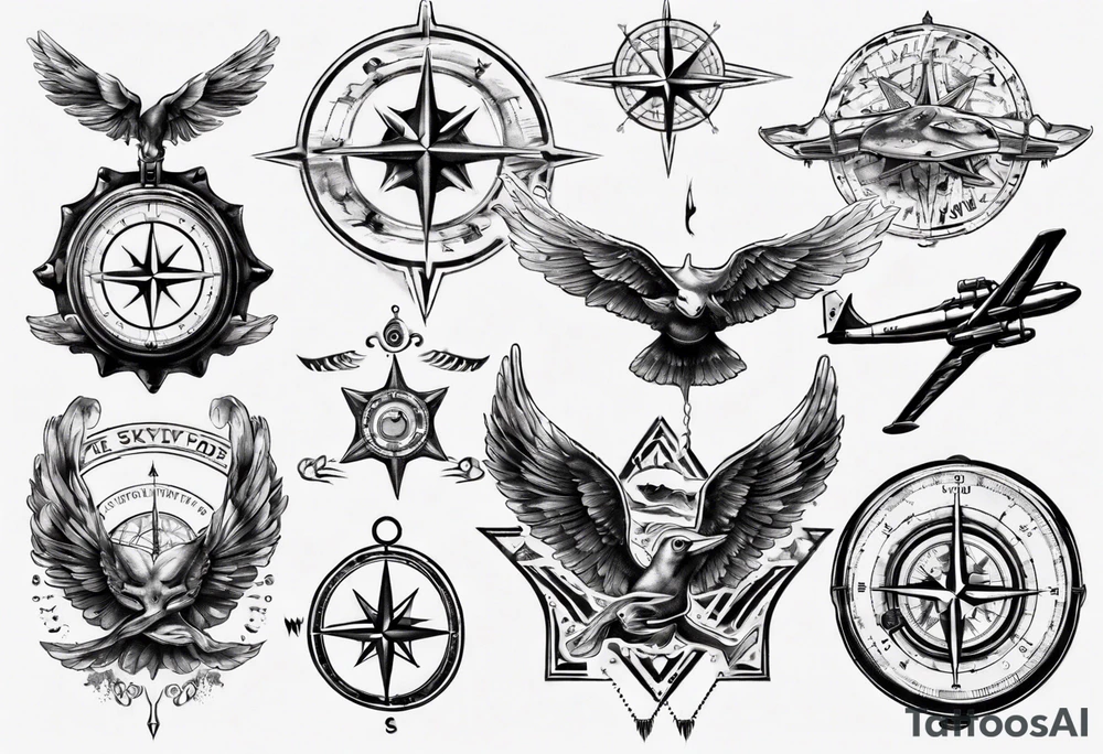 skydiving, shooting guns, adventure, compass tattoo idea