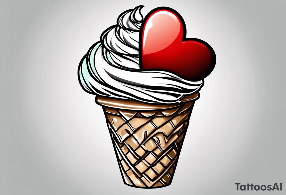 mint chocolate chip ice cream cone with small red heart on it somewhere. tattoo idea