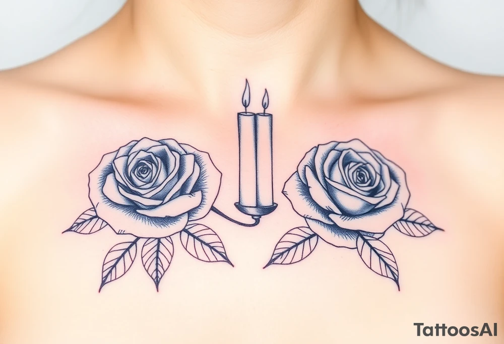 Blue, 2 roses, 2 candles, water tattoo idea