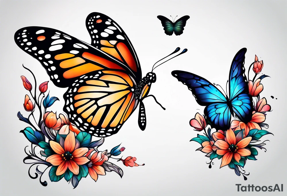 animal butterfly , flower tattoo idea