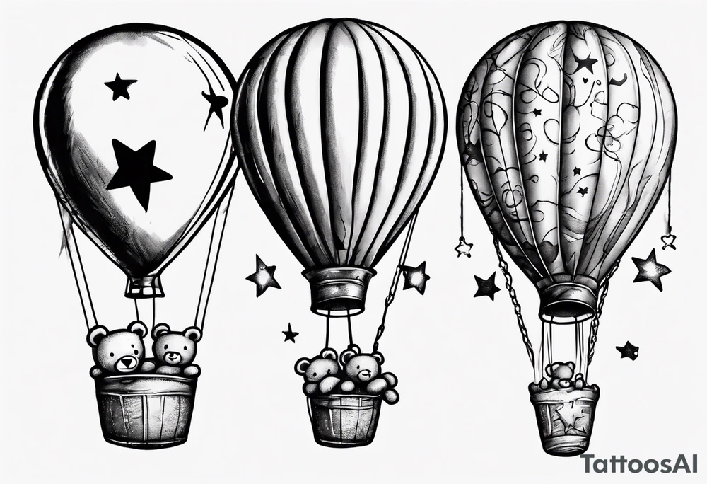 Hot water balloon with star and heart balloons and teddy inside the balloon tattoo idea