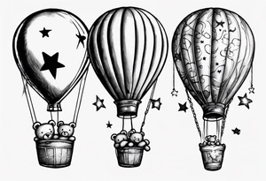 Hot water balloon with star and heart balloons and teddy inside the balloon tattoo idea