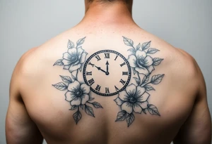 Clock and flowers tattoo idea